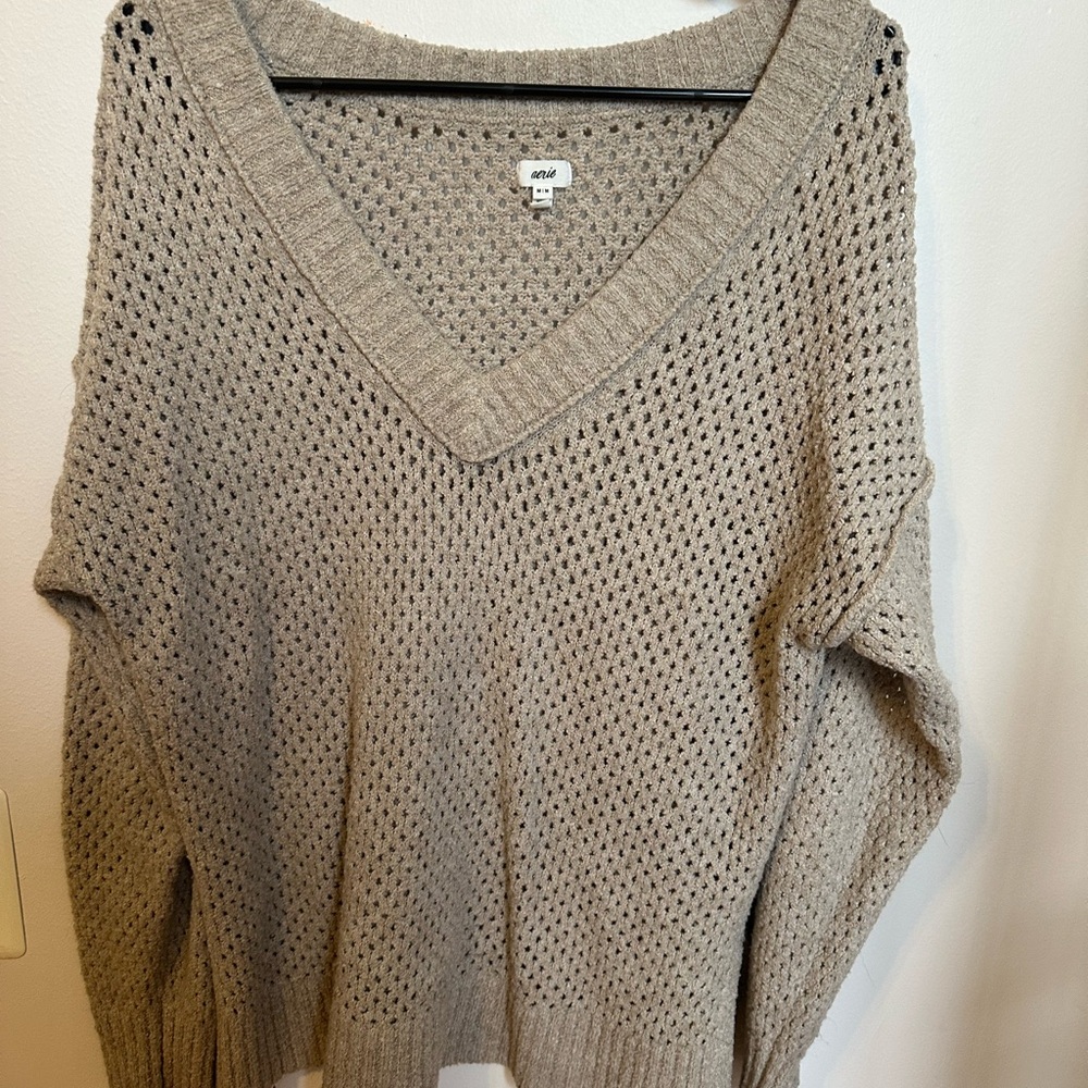 Aerie V-Neck Sweater - Light Brown